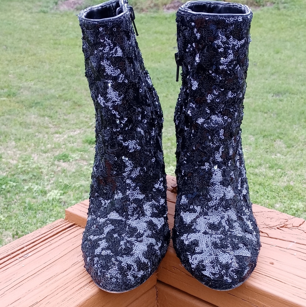 Black sequin booties
